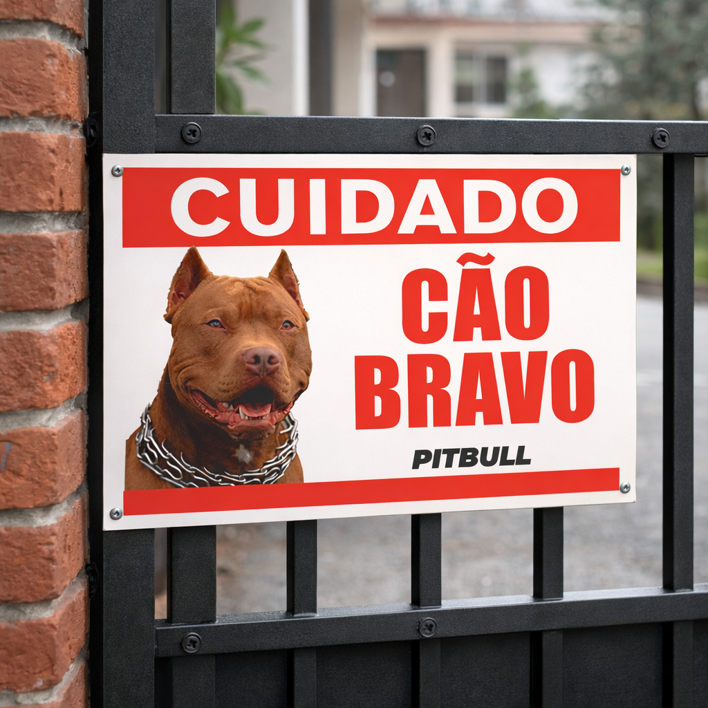 Placa Cuidado Cão Bravo 30x19cm Pitbull Rottweiler Pastor Alemão Doberman Fila