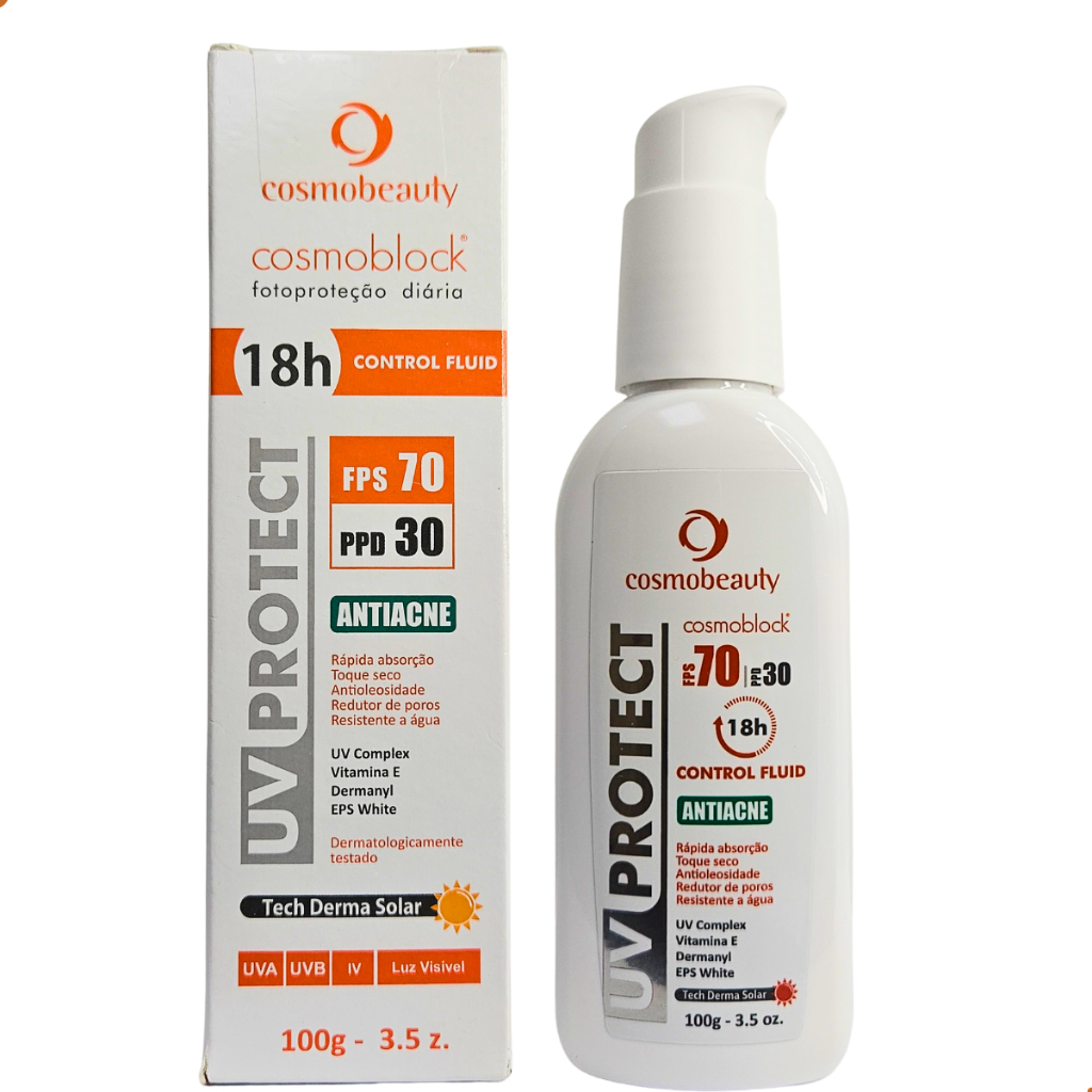 Cosmoblock Control Fluid Protetor Solar FPS 70 Cosmobeauty Ideal para peles com Acne Oleosidade