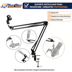 New Star Suporte Articulado de Mesa para Microfone 270° Rotação para Podcast e Live