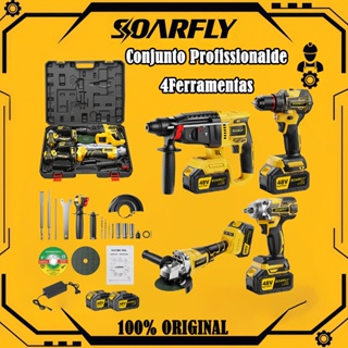 Kit Profissional 4 em 1 48V: Furadeira, Chave de Impacto, Esmerilhadeira, Parafusadeira + 2 Baterias em Oferta na Shopee