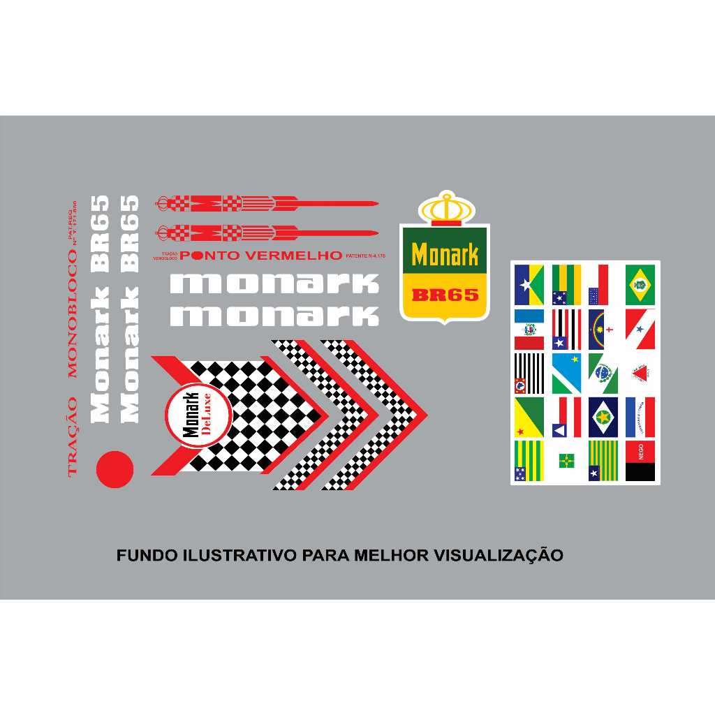 Adesivos Bicicleta Monark BR 65 1965 Letras Brancas