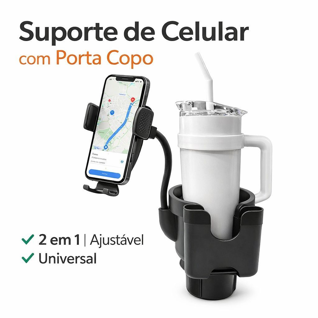 Suporte Veicular Expansor De Porta-copos Com Suporte Para Celular Preto para Carro
