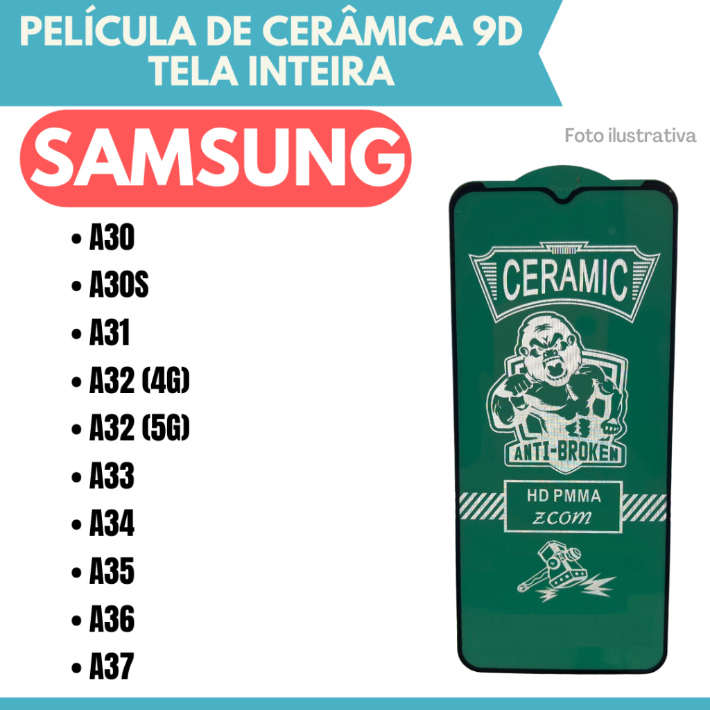 Película Cerâmica Hidrogel Flexível Para Samsung A30 / A30S / A31 / A32 (4G) / A32 (5G) / A33 / A34 / A35 / A36 / A37.
