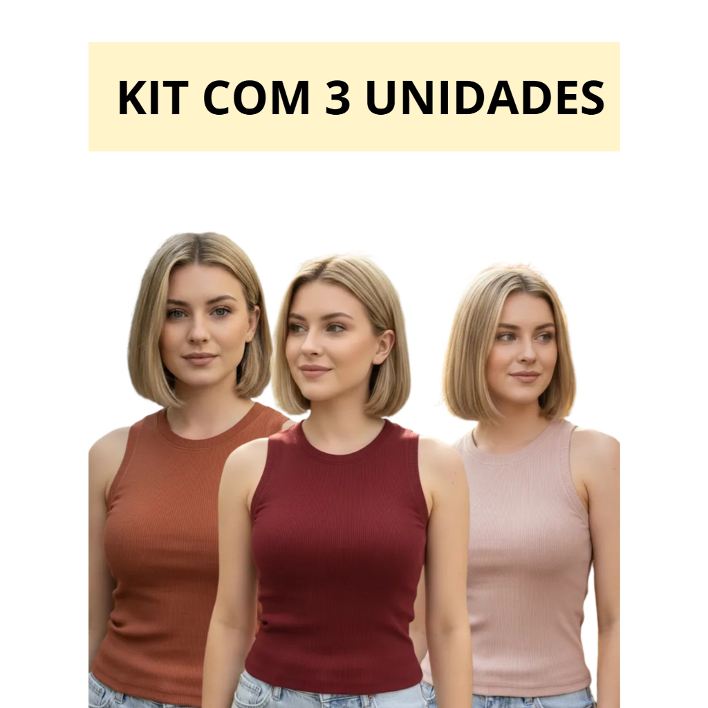 Kit 3 Regata Feminina Canelada Premium Blusa Lisa Costas Nadador Básica Camiseta Casual