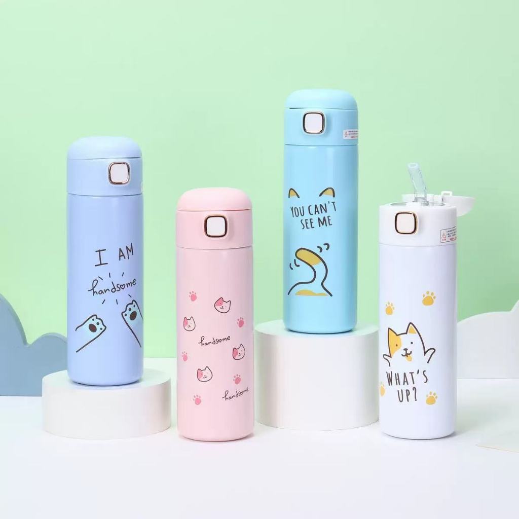 Garrafa /copo térmica Com Canudo 400ml aço inox infantil com  animados--8026 em Oferta na Shopee