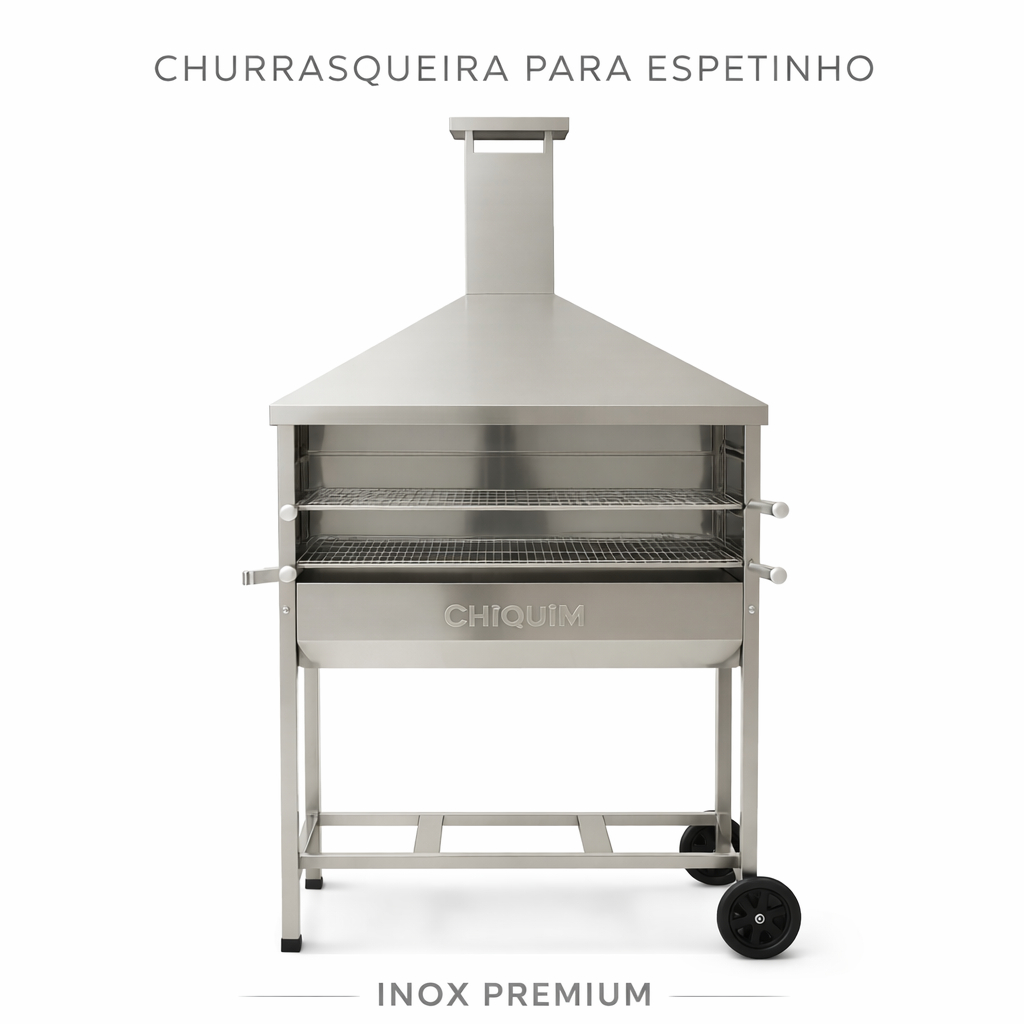 Churrasqueira Espetinho 1 Metro Profissional Inox Premium CHiQUiM – Completa com Coifa e Grelhas em Oferta na Shopee