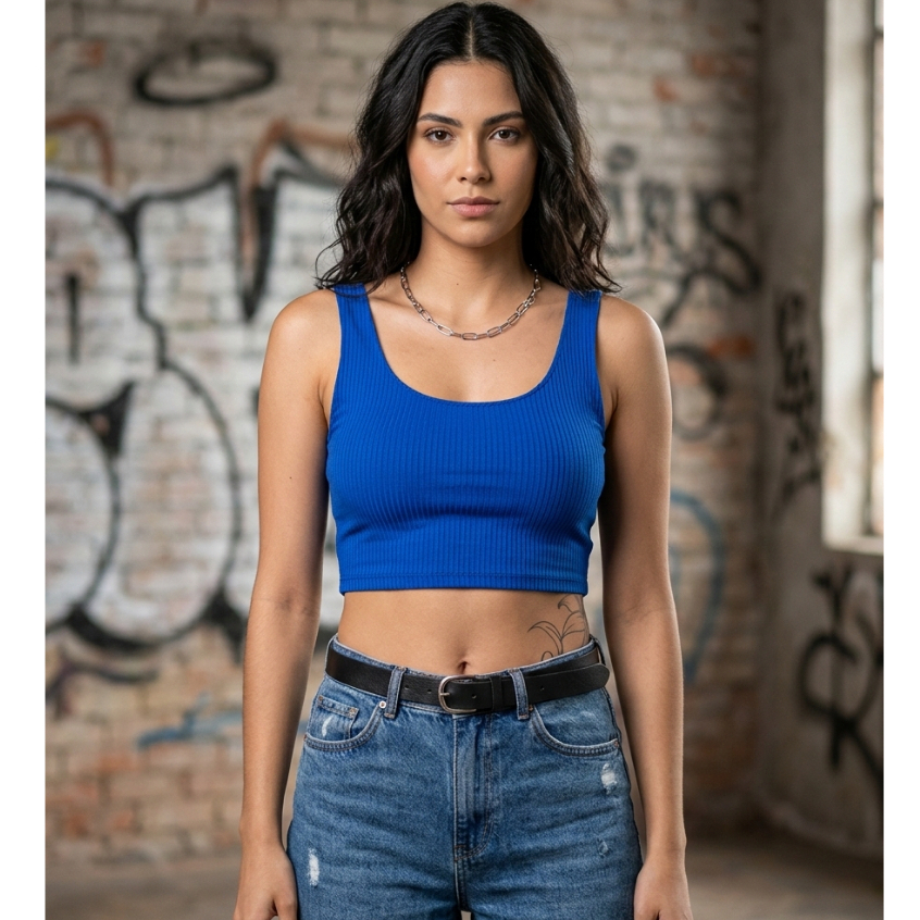 Camisa Cropped Básico Regata Canelado Blusa Feminina Confortável