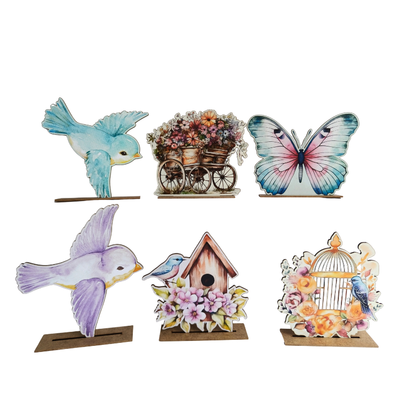 Kit Display de Mesa 6 Peças Para Festa Jardim Aquarela MDF em Oferta na Shopee