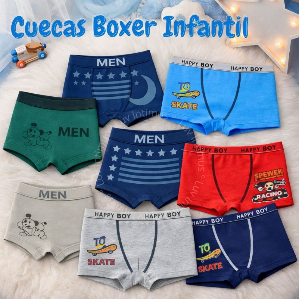 Kit 9,6 ou 3 Cuecas Boxer Infantil Menino Sem Costura Premium em Oferta na Shopee