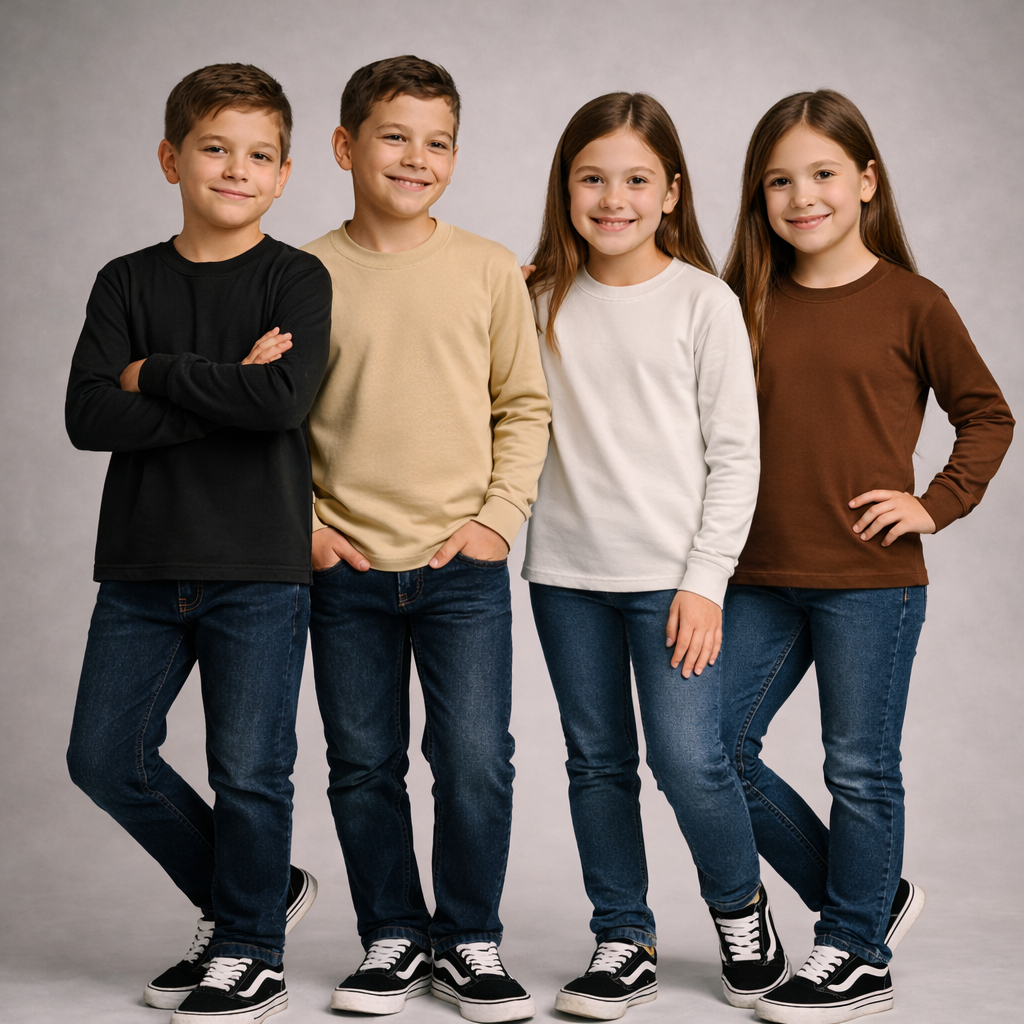 Camiseta Manga Longa Infantil 100% Algodão Blusa Lisa Básica Camisa Infantil Unissex Menino Menina Roupa Inverno