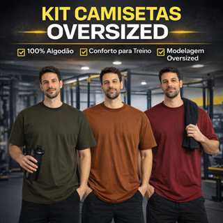 Kit 3 Camisetas Academia OverSized Masculinas 100% Algodão em Oferta na Shopee