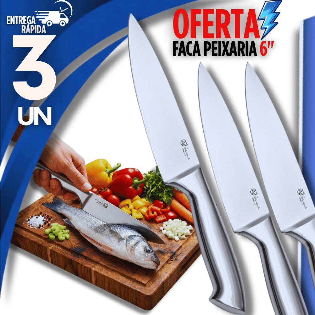 Combo Faca Peixeira Inox 6" Peixe Cortes Carne Churrasco Profissional Açougueiro Utensílios