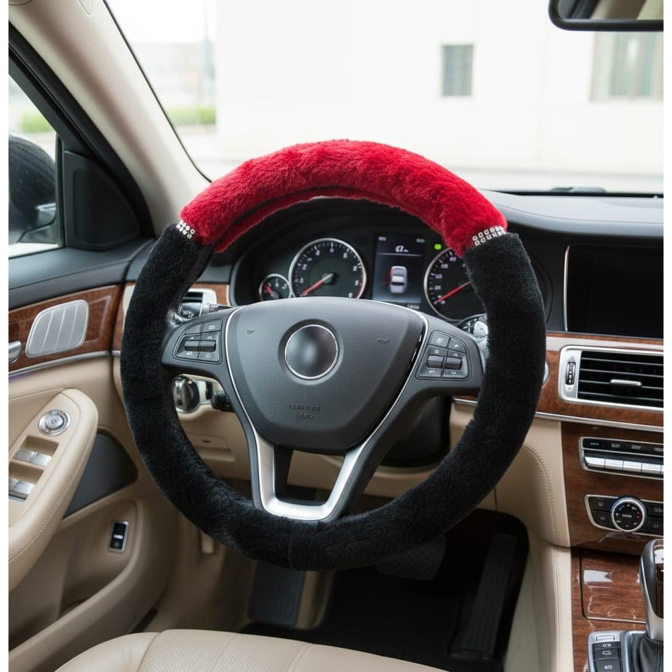 Capa de Volante Pelúcia Super Macia Com Strass Brilho Luxo Universal Para Carros De Passeio Universal 38cm