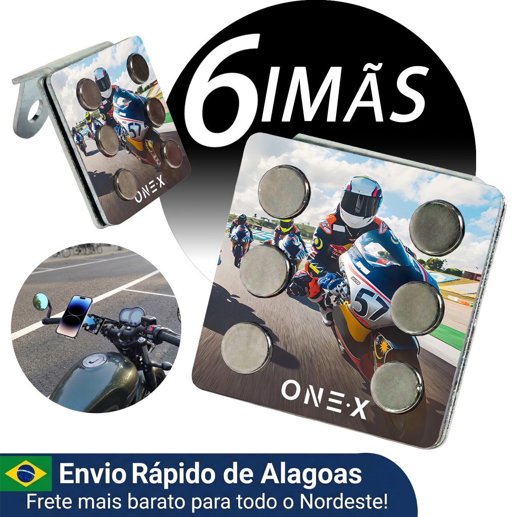 Suporte Celular Magnético Moto Retrovisor 6 Imãs Honda CG Biz Pop Yamaha Shineray Universal AL