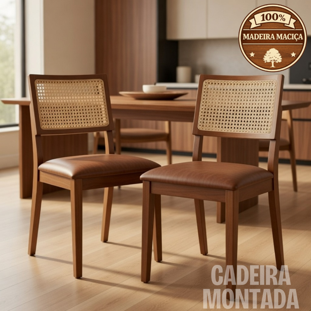 Conjunto 2 Cadeiras Estofadas Couro ou Linho com Encosto em Tela Sextavada Madeira Maciça Estofadas em Oferta na Shopee