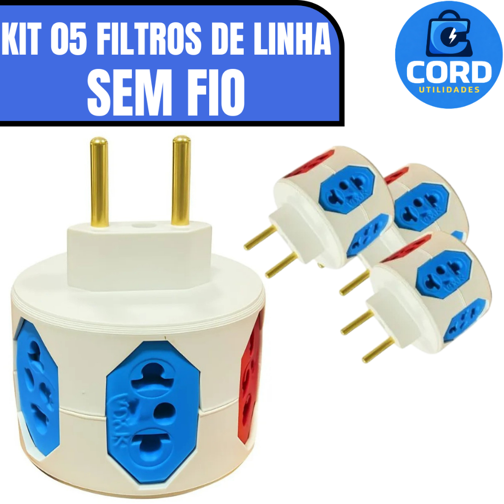 Kit 05 Adaptador de Tomada Filtro de Linha - Sem Fio