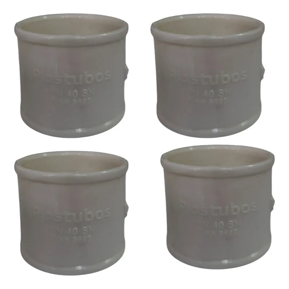 Luva Simples DN40 Esgoto PVC Branco 40mm Conexão Hidráulica Tubulação Plastubos Kit 4 Peças
