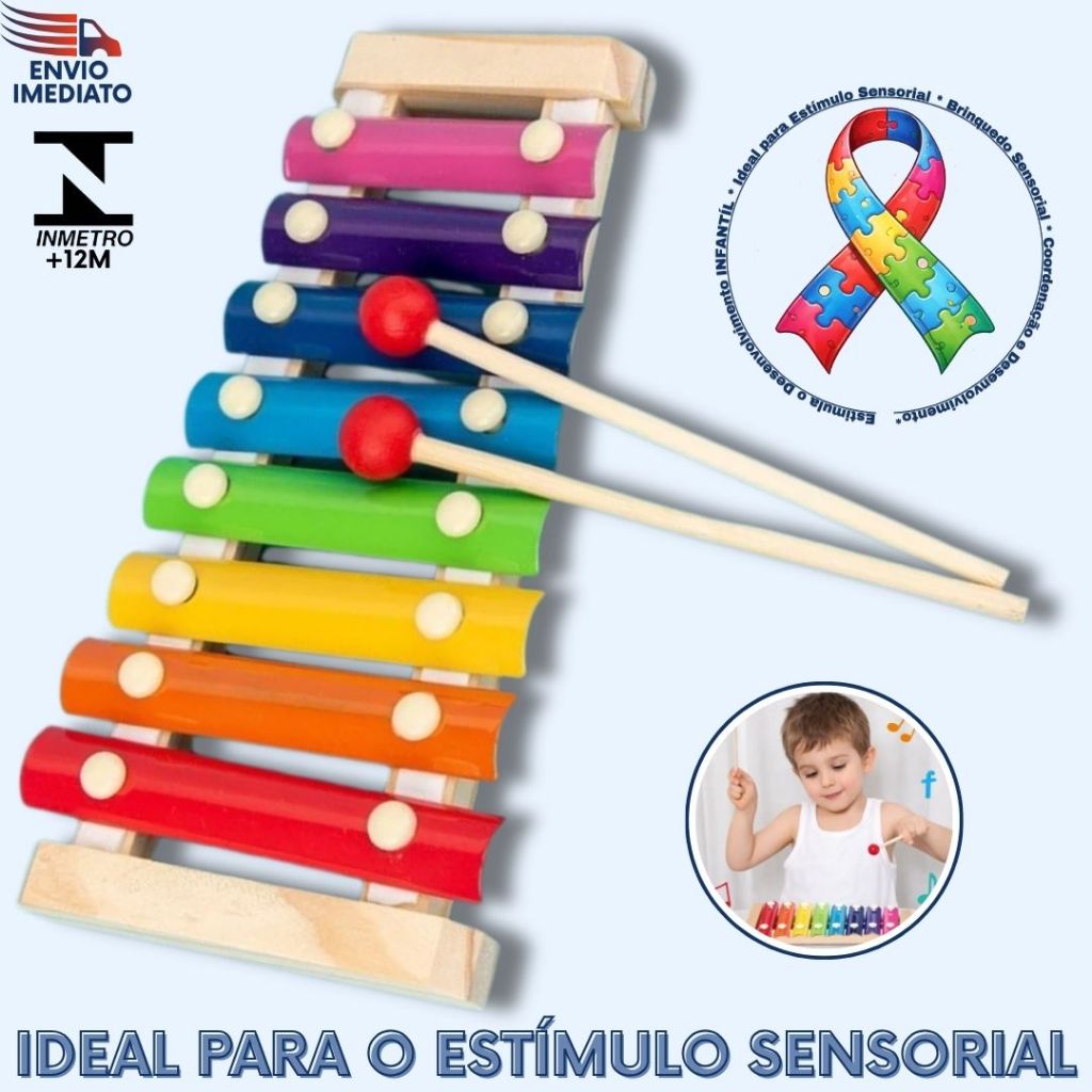 Xilofone Infantil 8 Notas Madeira Brinquedo Educativo Musical Montessori em Oferta na Shopee