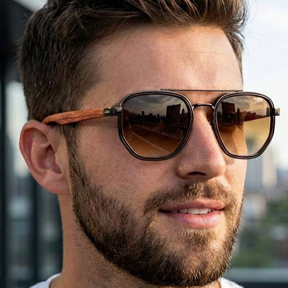 Óculos de sol Hexagonal Premium Elegante Masculino uv400 Marrom Degradê em Oferta na Shopee