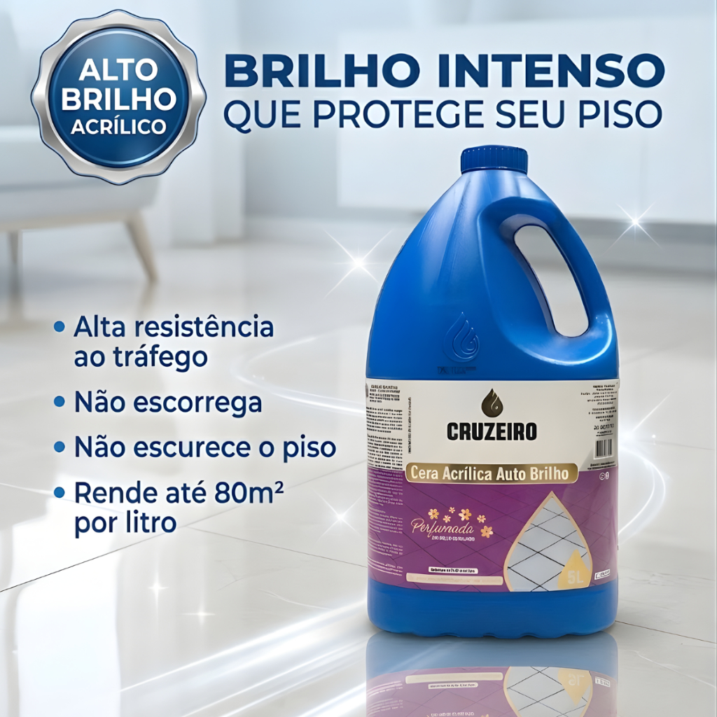 Cera Auto Brilho Cruzeiro Acrílica Doméstica 5lt – Alta Resistência, Não Escorrega e Alto Rendimento
