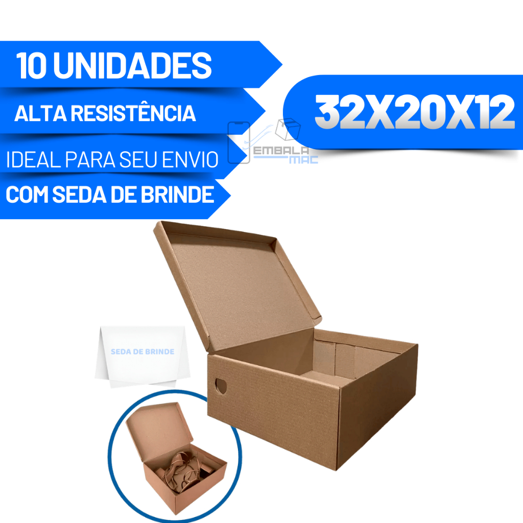 10 Caixas Para Sapato Tênis 32x20x12 Pardo Resistente - Seda de Brinde em Oferta na Shopee