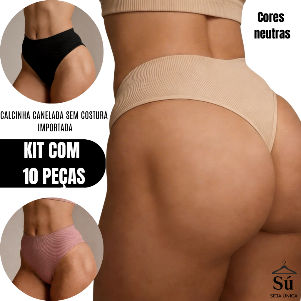Kit 10 Calcinhas Caneladas Sem Costura Importadas Confortáveis Lingerie Feminina Premium em Oferta na Shopee