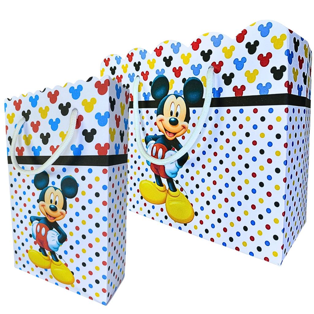 Sacolinhas Mickey Bolinhas Coloridas Sacolinhas para Lembrancinha de Aniversário Infantil Pegue e Monte Sacolas Bolsinha