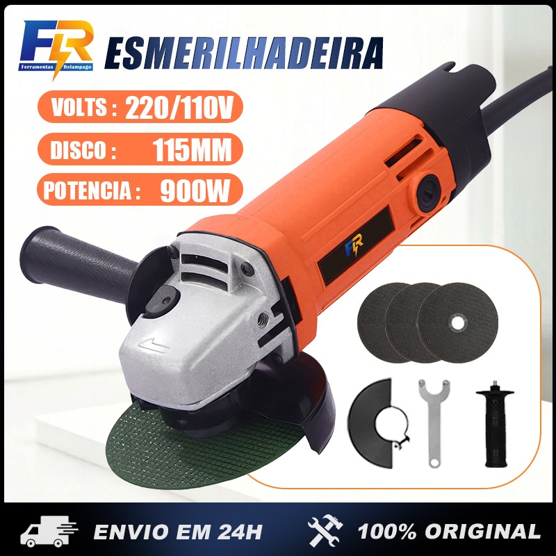 Esmerilhadeira Lixadeira Angular Profissional 900w 115mm Com 3 Discos