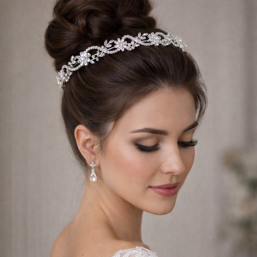 Tiara Porta Coque Coroa Zircônia Prata Prateado Para Penteado Noiva Casamento Festa de 15 Anos Luxo T003