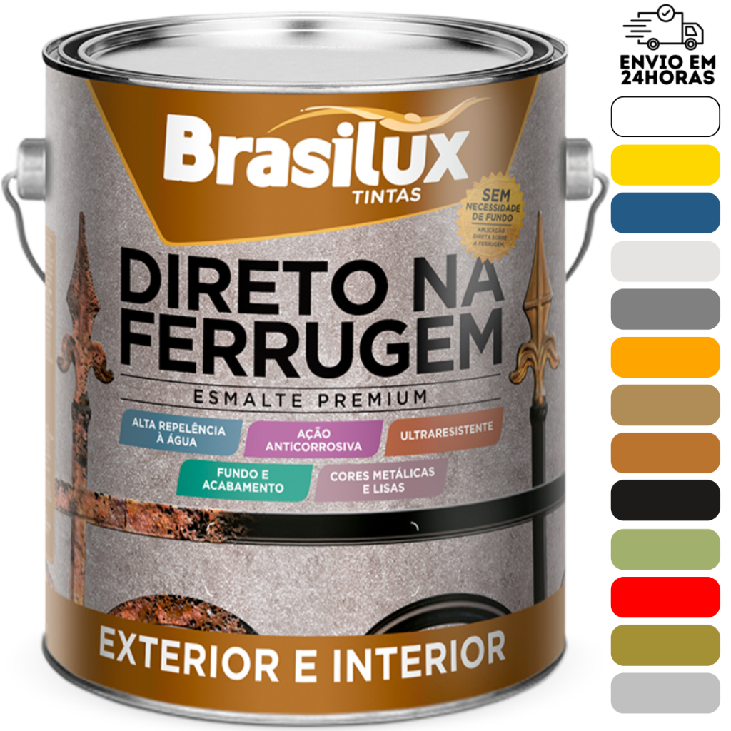 Tinta Direto na Ferrugem Esmalte Sintetico 3,6L Brasilux - Todas as Cores Disponiveis em Oferta na Shopee