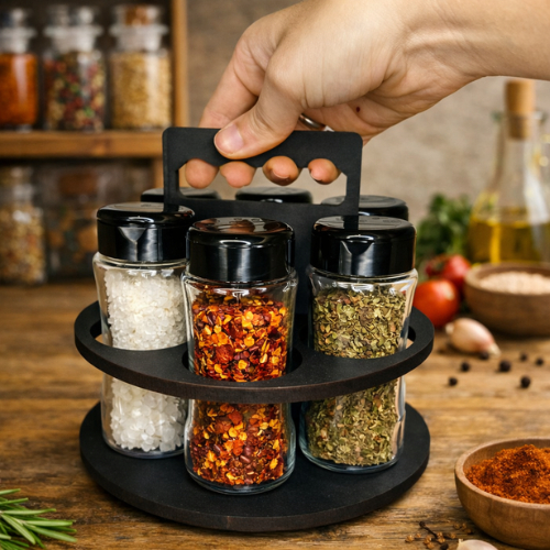 Porta Tempero e Especiarias 6 Potes130ml Tampa Dosadora Dupla MDF em Oferta na Shopee