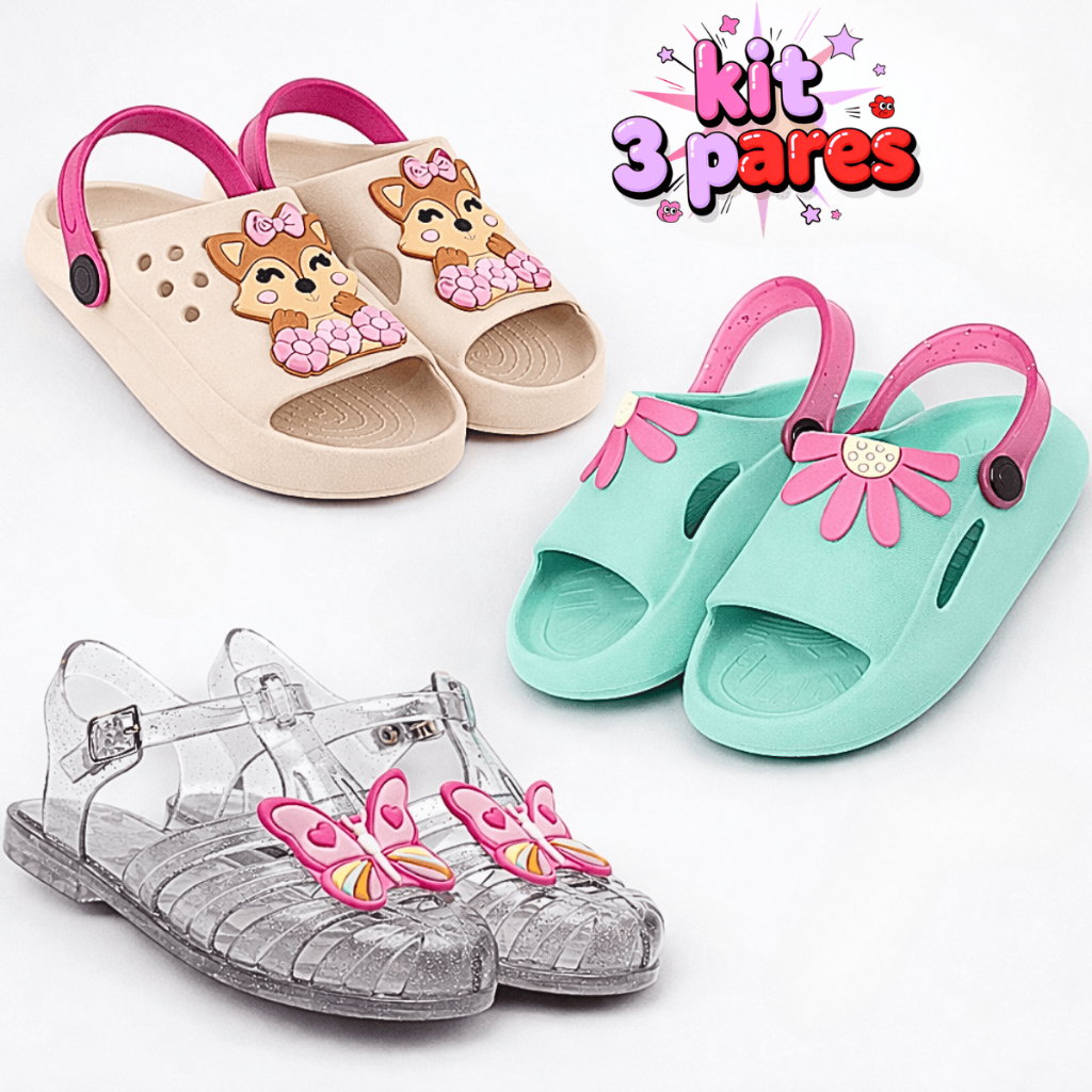 Kit 3 Pares Sandália Papete Menina Infantil Confortável Anatômica Promoção