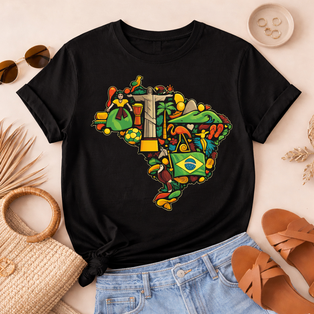 Camisa Brasil Brasilidade Casual Algodão Estilosa Para a Copa do Mundo Futebol