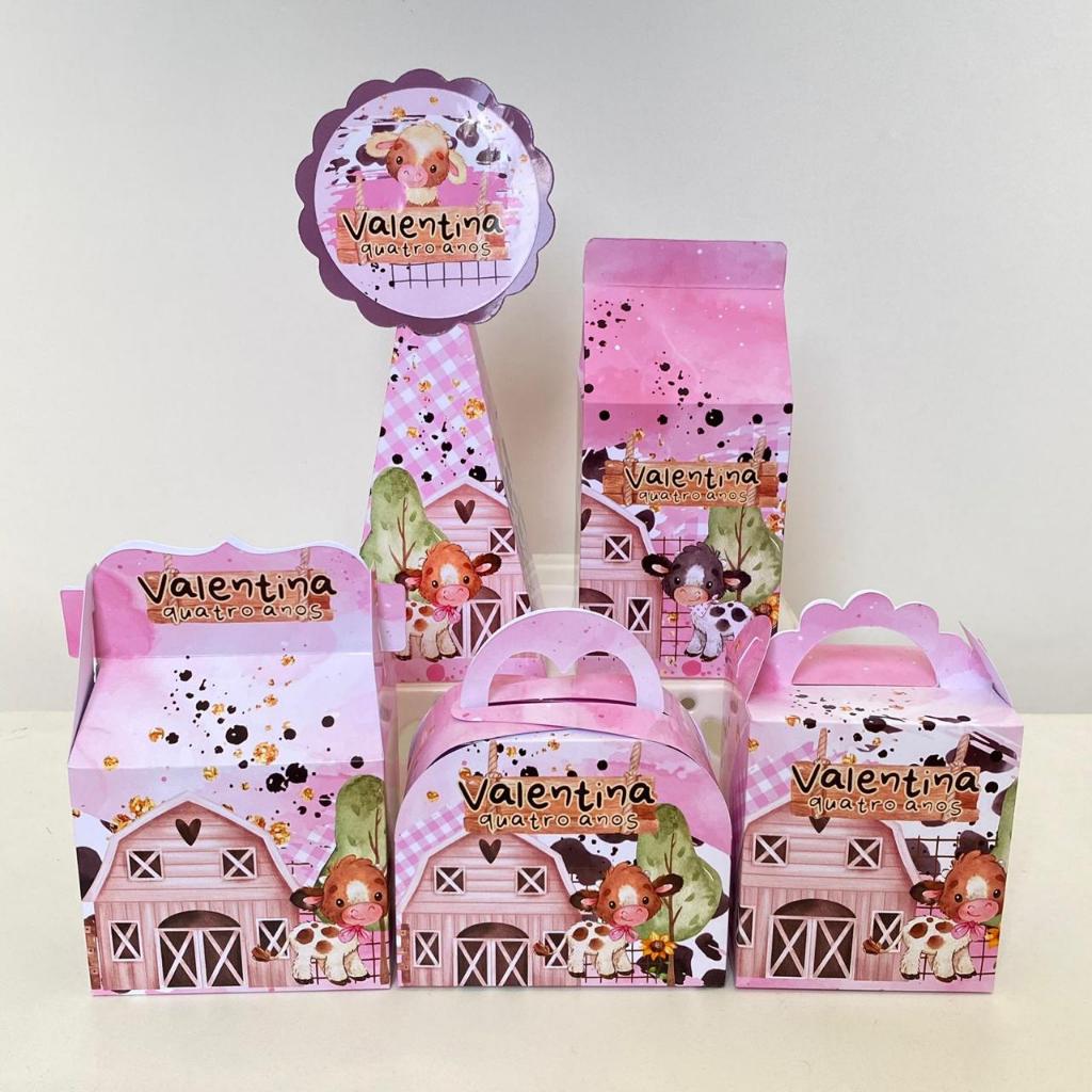 PEGUE E MONTE - Caixinhas Personalizadas Fazendinha Rosa Menina / Lembrancinha/ Decoração/ Kit Festa