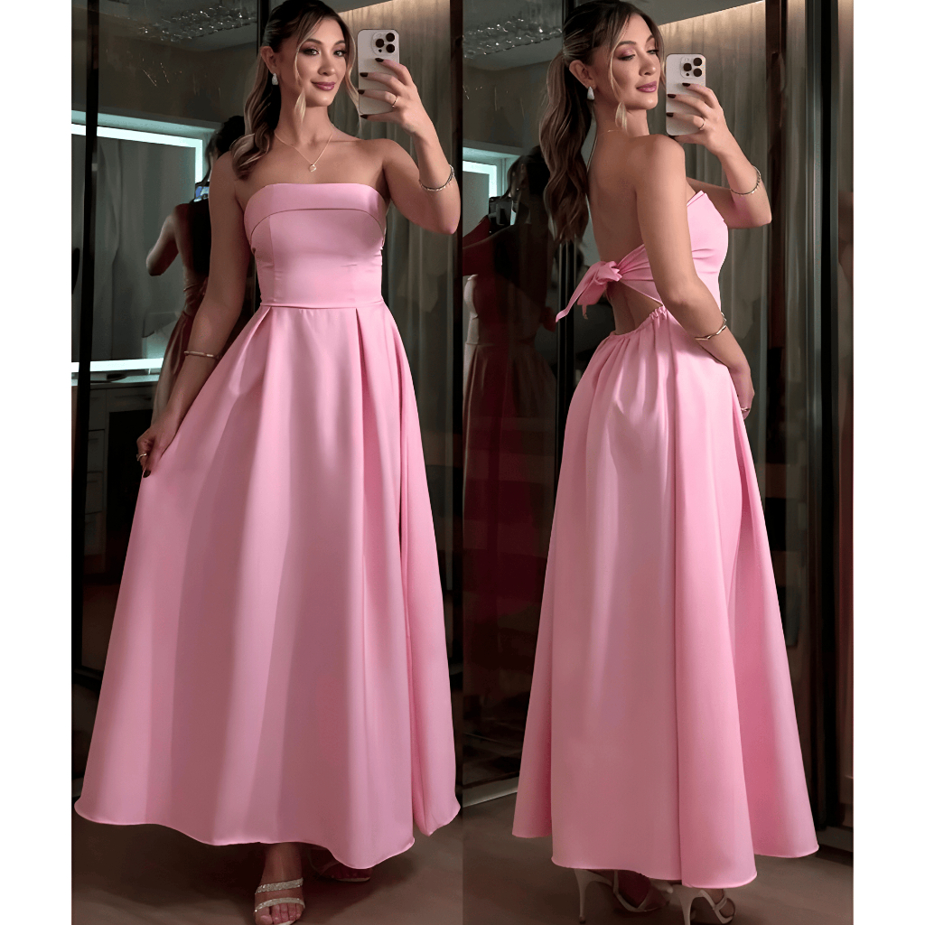 Vestido Longo Tomara Que Caia Feminino Alfaiataria com Bojo Amarração nas Costas Elegante Festa em Oferta na Shopee