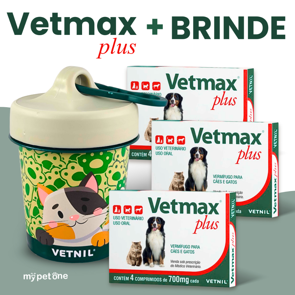 Kit 3 Vetmax Plus 700mg Vermífugo Vetnil - 4 Comprimidos