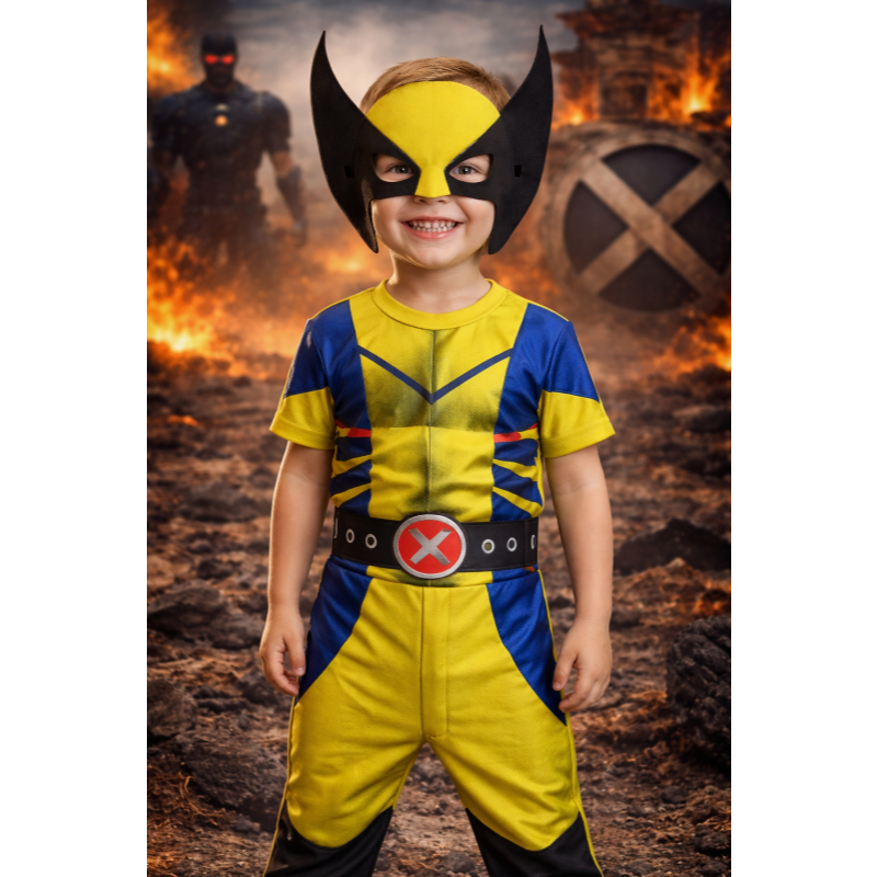 FANTASIA INFANTIL WOLVERINE PARA MENINOS ACOMPANHA EVA ANIVERSARIOS CARNAVAL E FESTAS