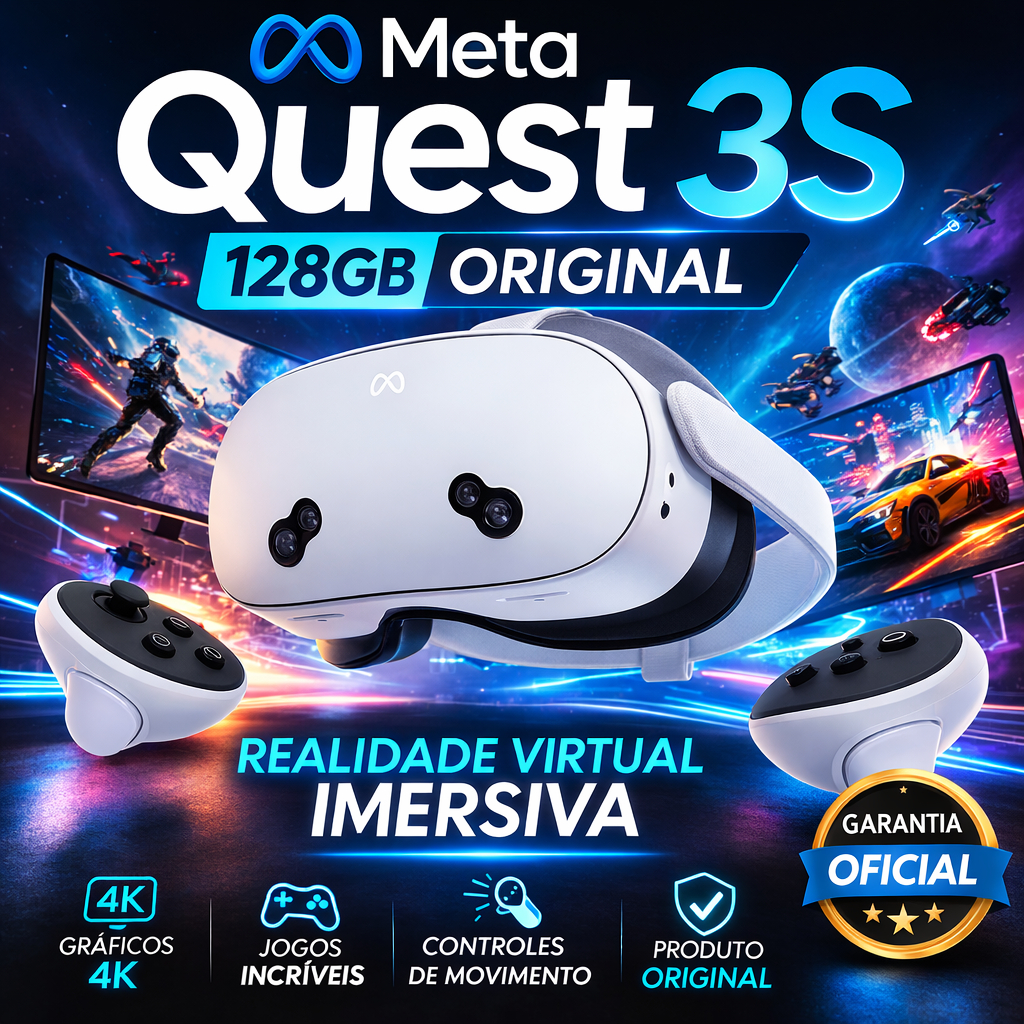 Óculos VR Meta Quest 3s 128GB Original | Realidade Virtual Imersiva com Controle