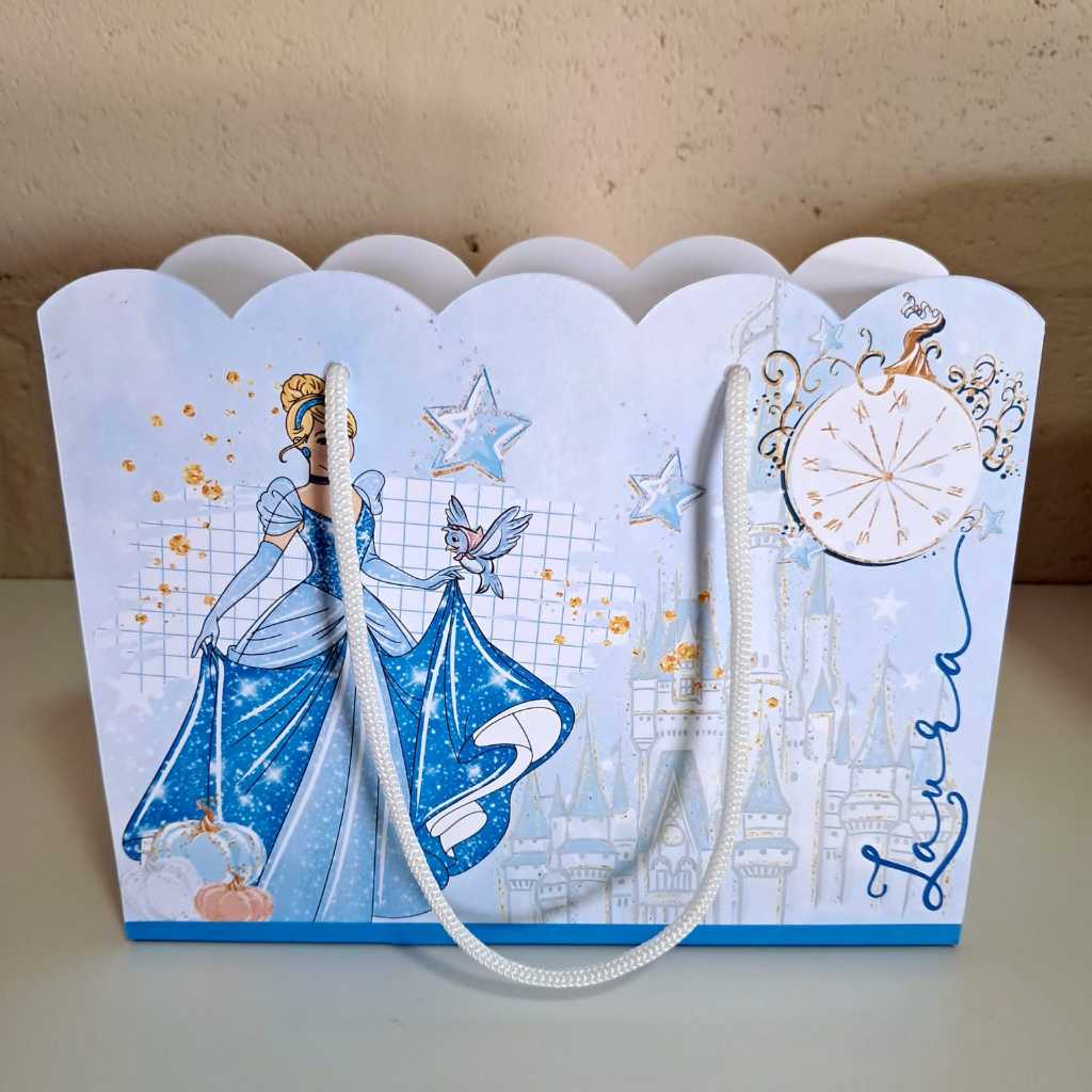 05 unds Sacolinhas Personalizadas PEGUE E MONTE tema CINDERELA 2 ~PRINCESAS DISNEY modelo nuvem ~ lembrancinhas ~ mimos