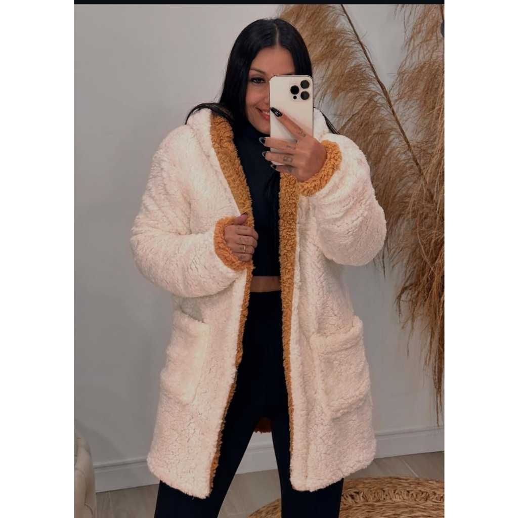 Casaco Sherpa Feminino Dupla Face Inverno Peluciado Quentinho com Bolsos