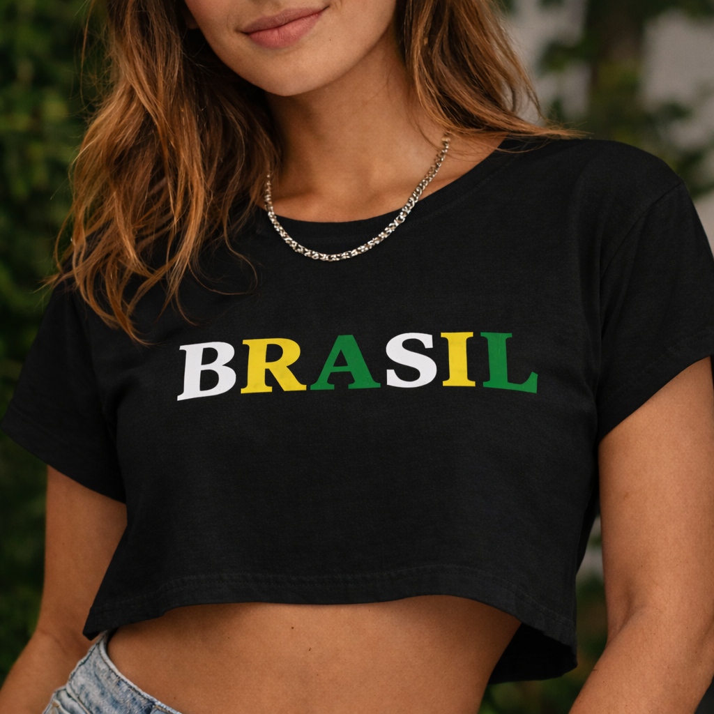 Camiseta Cropped Brasil Feminina Blusa Torcida Copa do Mundo Seleção Brasileira 100% Algodão Colorida