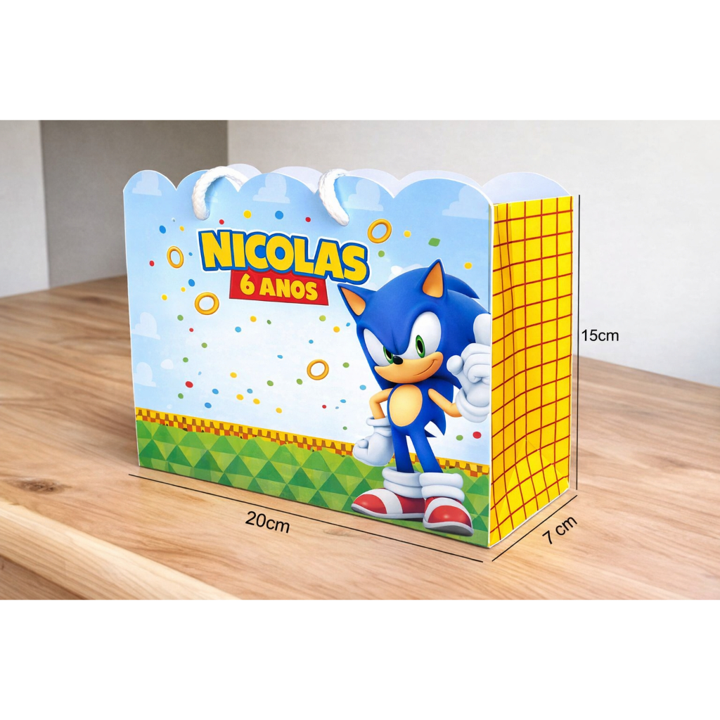 Sacolas Sonic Personalizadas 20x15x7 PEGUE E MONTE - CRIAMOS QUALQUER TEMA em Oferta na Shopee