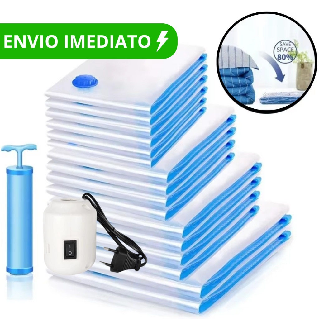 Imagem Kit 5 ou 10 Saco A Vácuo Grande Organizador Edredom Coberto Mala Roupa De Cama + Bomba a Vacuo Tamanho Grande 110x70