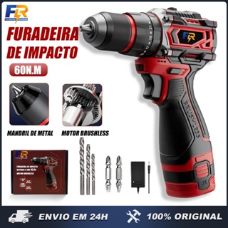 Furadeira Parafusadeira de Impacto 16.8V Profissional Brushless 60Nm 2 Baterias com 2 Bits 3 Brocas em Oferta na Shopee