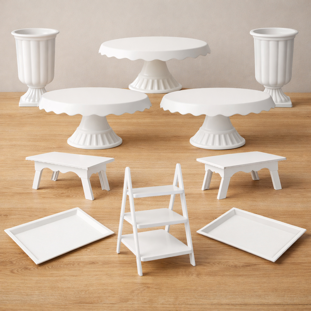 Kit Decoração Festa 10 Itens Completo Boleiras Mesinhas Bandejas Suporte Doces em Oferta na Shopee