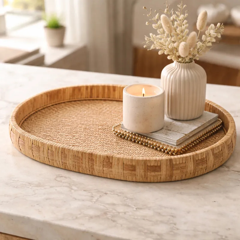 Bandeja Decorativa Para Servir E Decorar Multiuso Em Fibra Natural — imagem 2 de 2