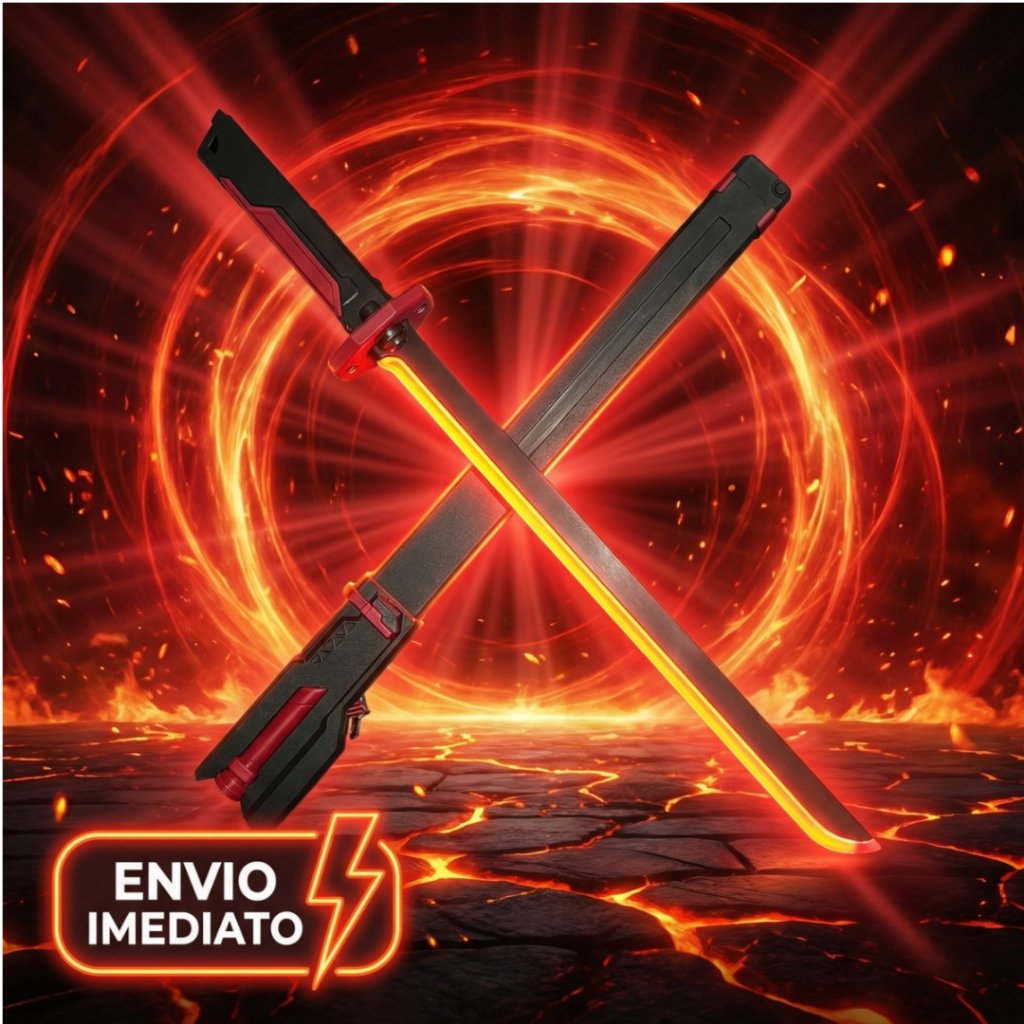 Espada Katana Samurai LED RGB 80cm com Luz, Faísca e Fumaça | Sabre de Luz Infantil e Adulto