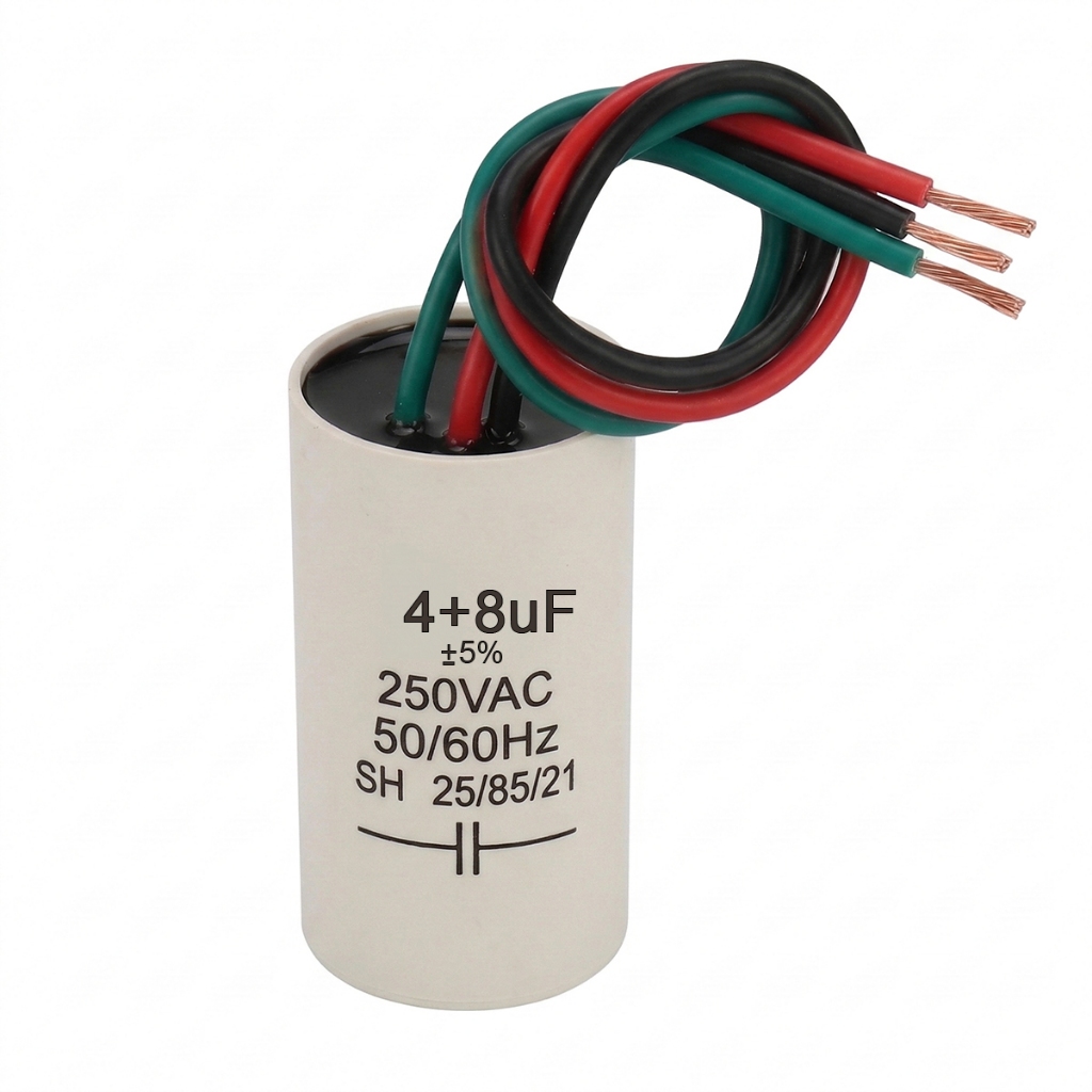 Capacitor 12 uf (4+8) 3 fios 250 VAC Para Ventiladores Teto Chaves Capacitivas