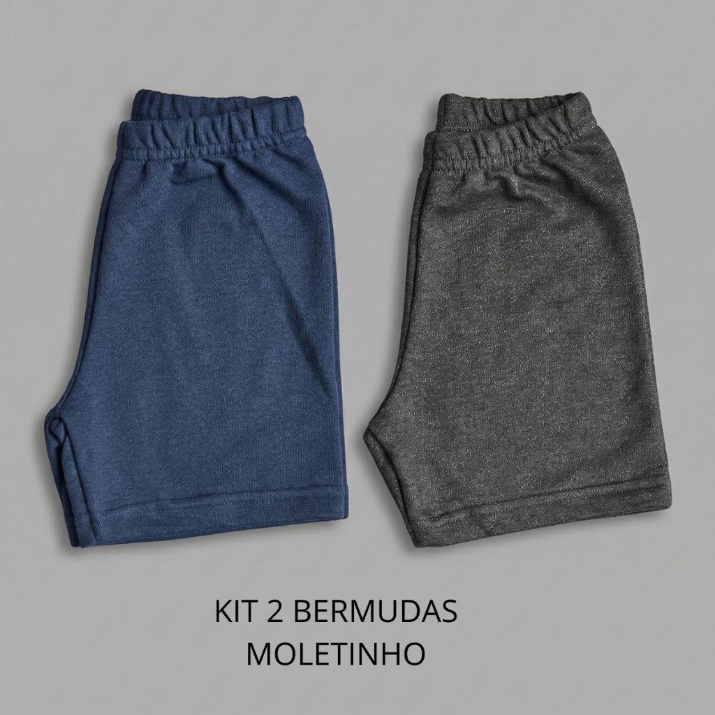 Kit 2 Bermuda Infantil Menino Moletinho Macio Casual Dia a Dia Tamanho 1 ao 8