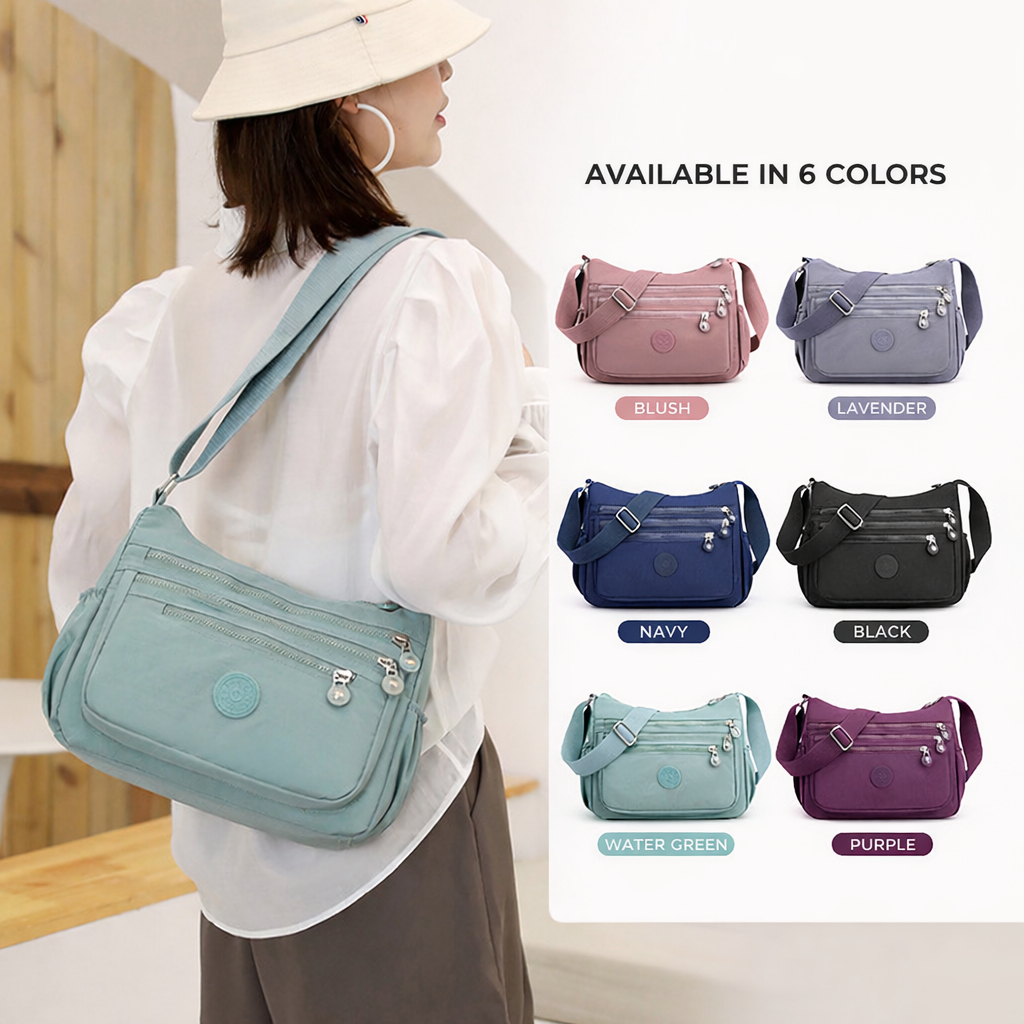 Bolsa Feminina media Bolsa De Ombro Impermeável De Nylon Multi-Zíper Bolsa De Ombro Anti-Roubo Com Vários Bolsos
